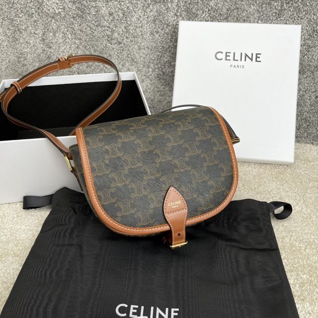 Celine original triomphe canvas medium folco bag 191502 tan