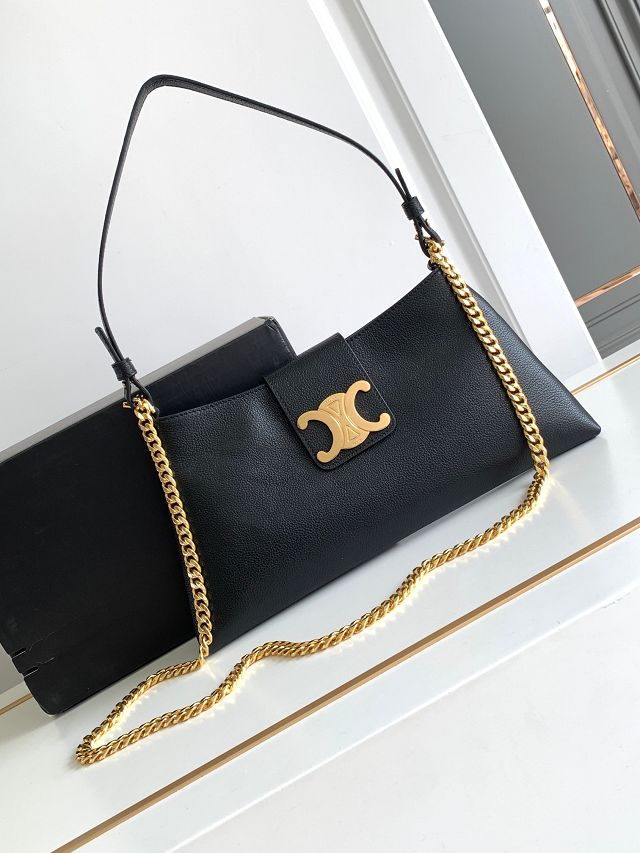 Celine original triomphe chain shoulder bag 113673 black