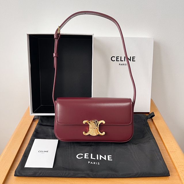 Celine original calfskin triomphe shoulder bag 194143 bordeaux