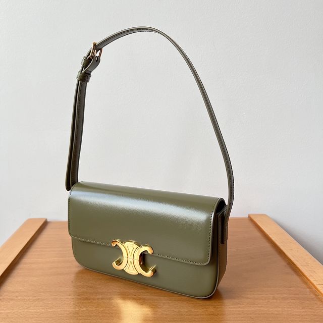 Celine original calfskin triomphe shoulder bag 194143 khaki green