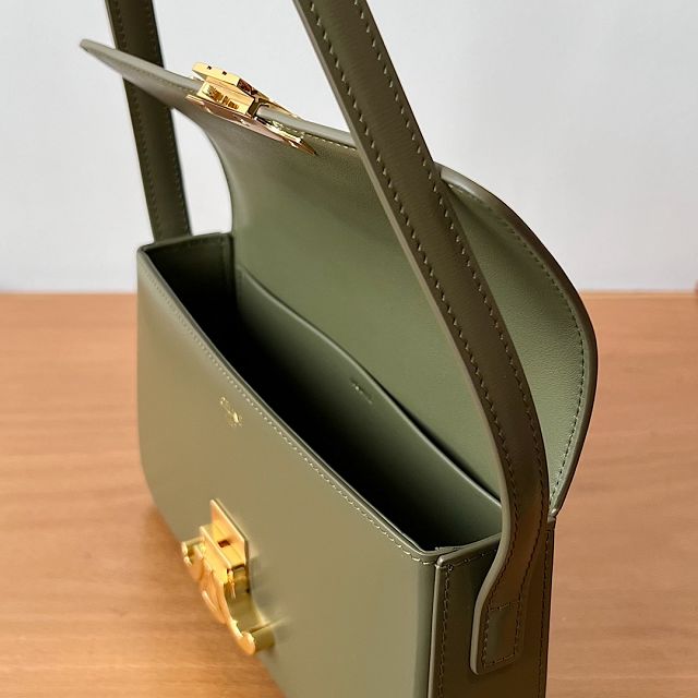 Celine original calfskin triomphe shoulder bag 194143 khaki green