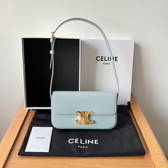 Celine original calfskin triomphe shoulder bag 194143 lake blue