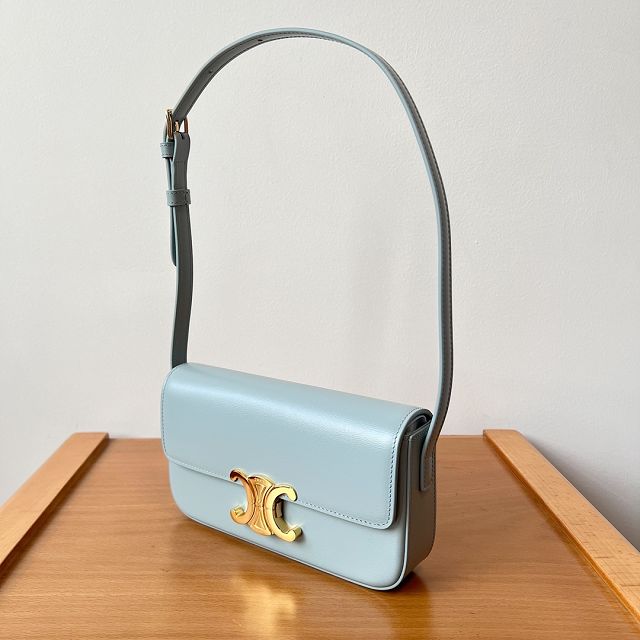 Celine original calfskin triomphe shoulder bag 194143 lake blue