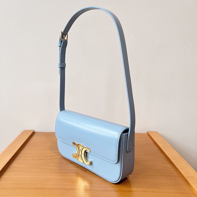 Celine original calfskin triomphe shoulder bag 194143 sky blue