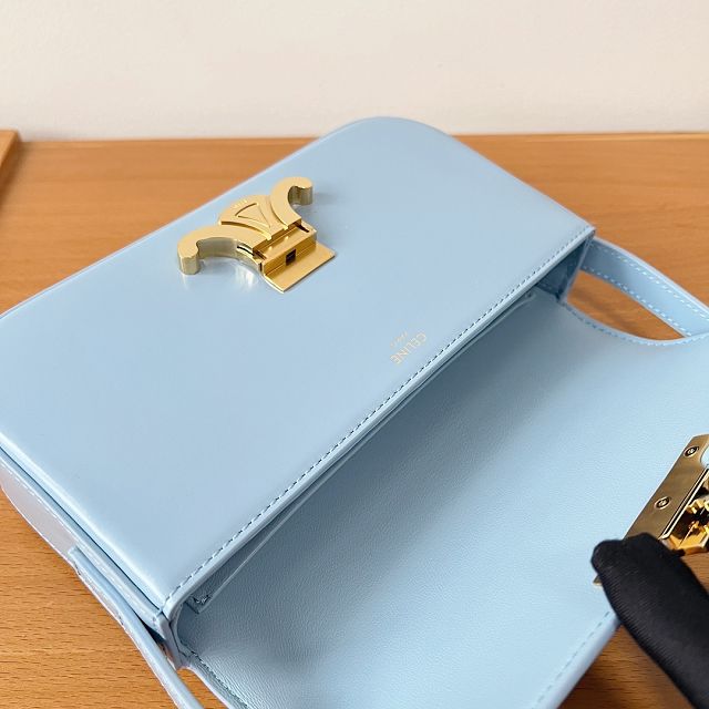 Celine original calfskin triomphe shoulder bag 194143 sky blue