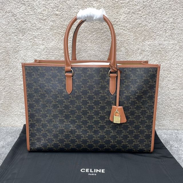 Celine original triomphe canvas large tote bag 197912 tan	