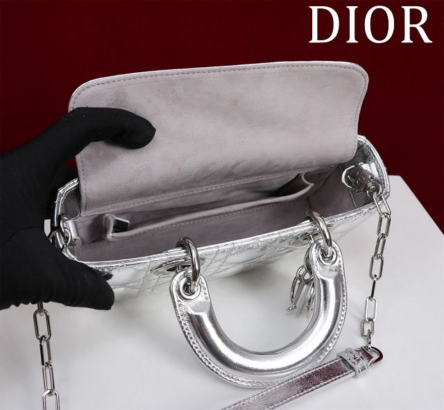 Dior original lambskin small lady D-Joy bag M0613 silver