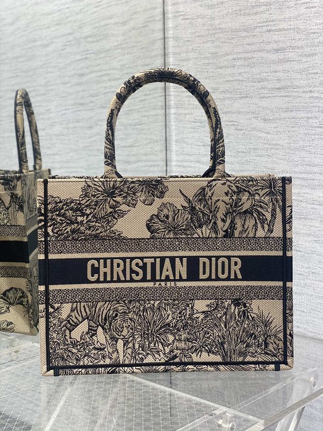 Dior original cotton medium book tote bag M1296 beige&black