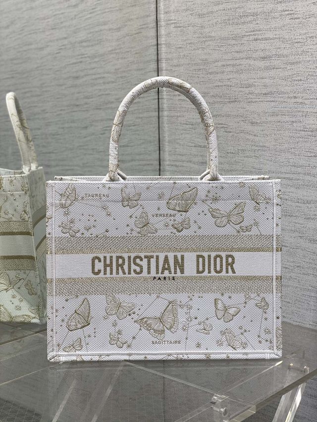 Dior original cotton medium book tote bag M1296 white