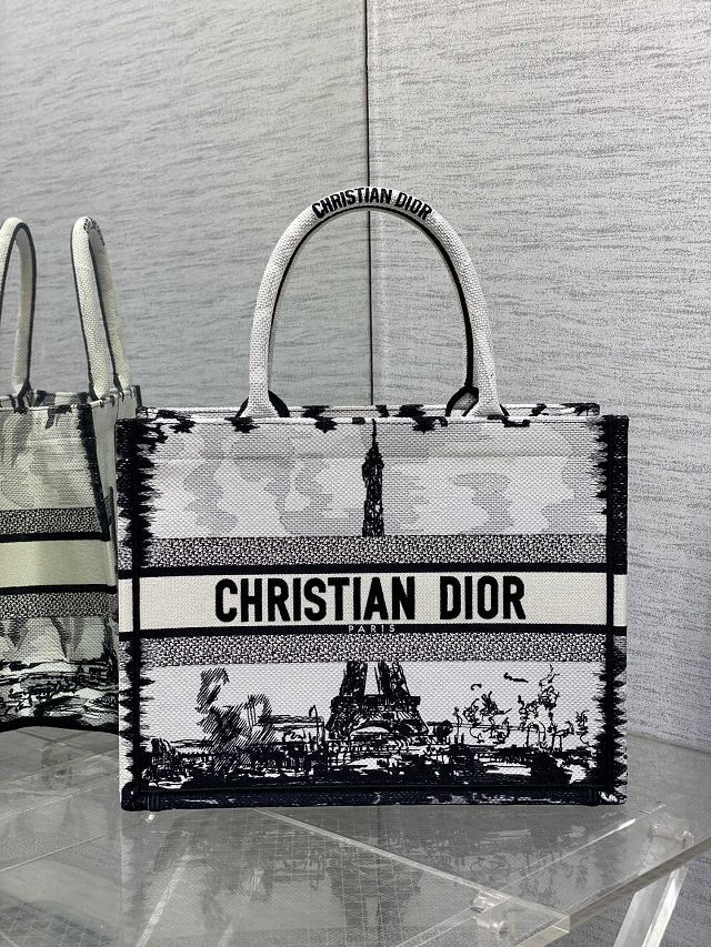 Dior original cotton medium book tote bag M1296 white