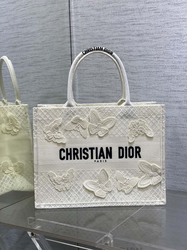 Dior original cotton medium book tote bag M1296 white