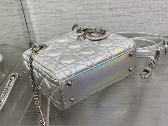 Dior original pearlescent lambskin mini lady bag M0505 silver