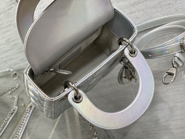 Dior original pearlescent lambskin mini lady bag M0505 silver