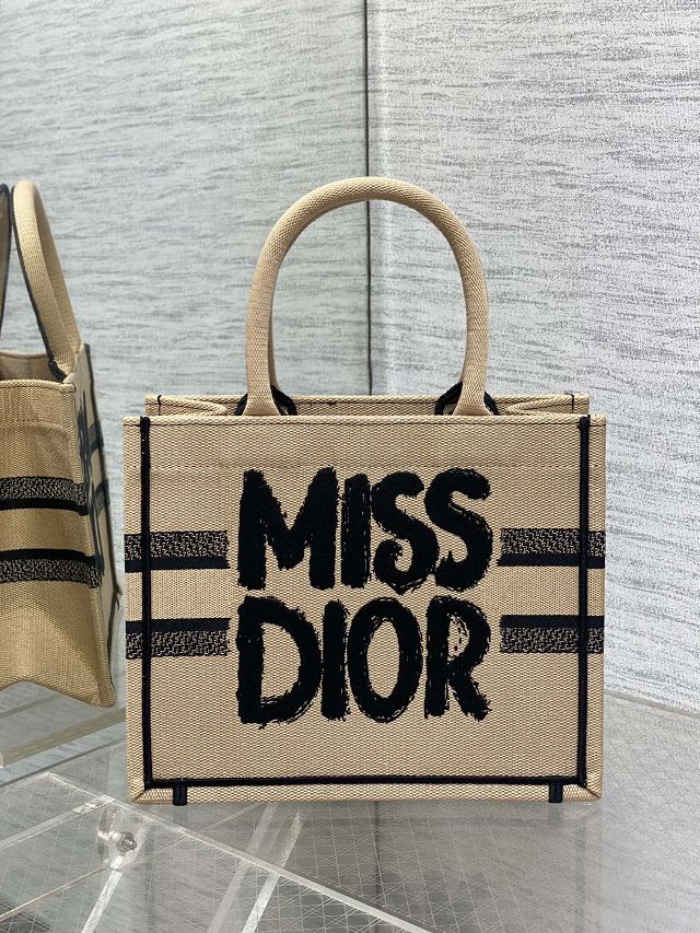 Dior original cotton small book tote bag M1265 apricot