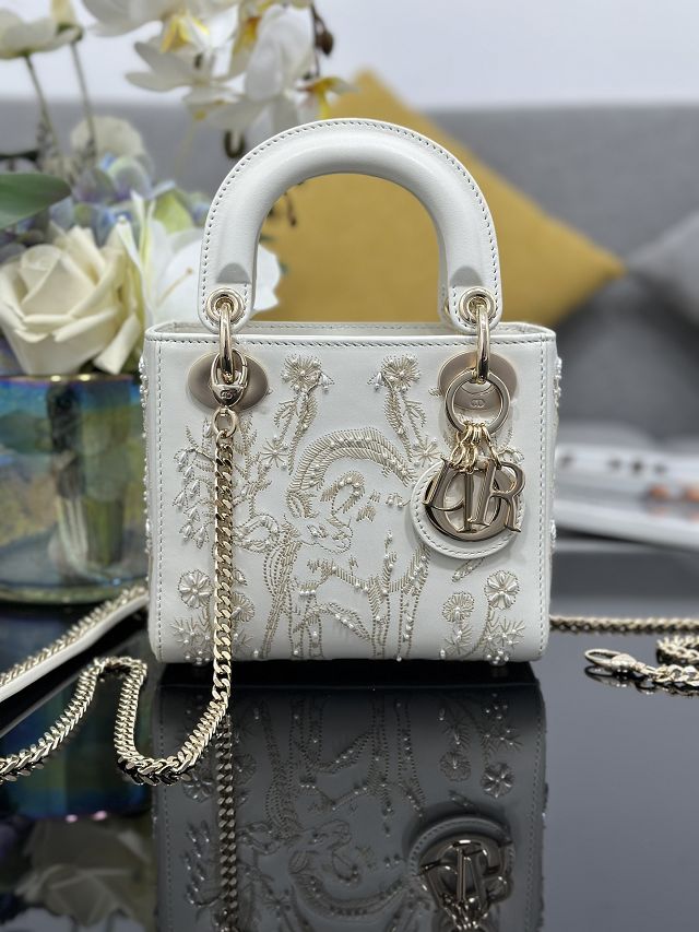 Dior original lambskin mini lady bag M0505 white