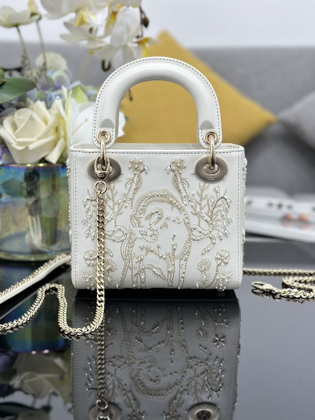 Dior original lambskin mini lady bag M0505 white