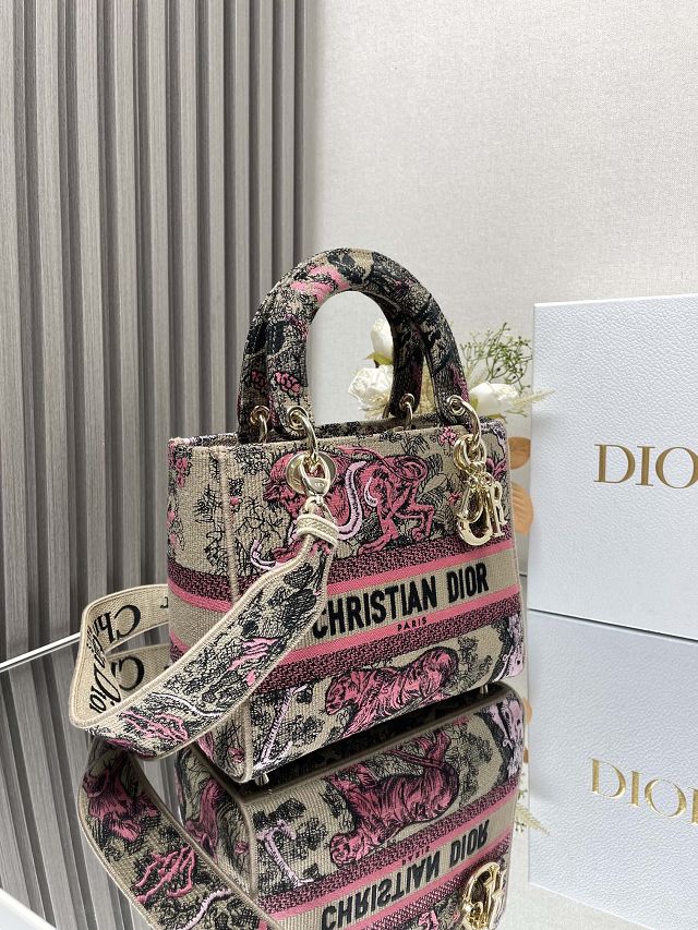 Dior original cotton medium lady bag M0565 beige&pink