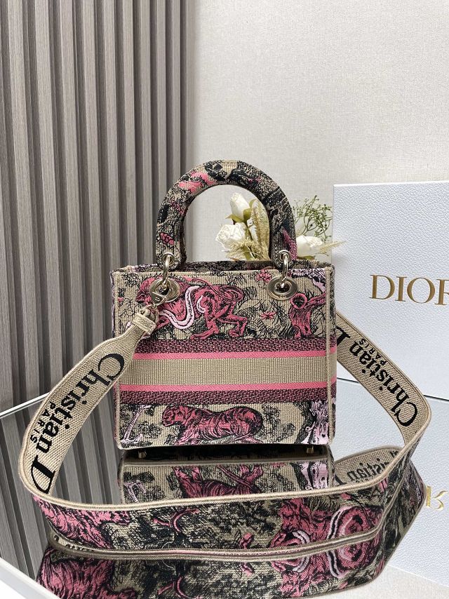 Dior original cotton medium lady bag M0565 beige&pink