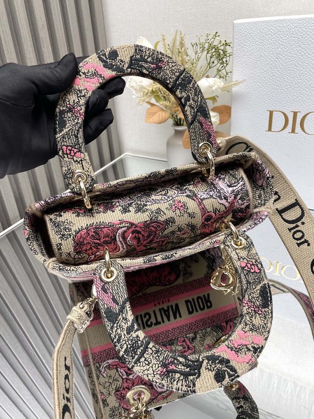 Dior original cotton medium lady bag M0565 beige&pink