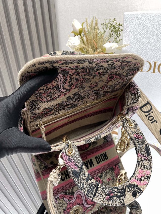 Dior original cotton medium lady bag M0565 beige&pink