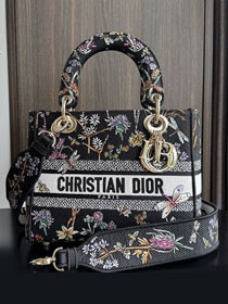 Dior original cotton medium lady bag M0565 black