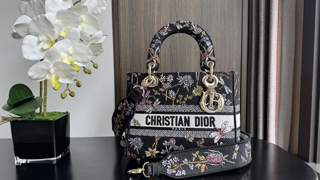 Dior original cotton medium lady bag M0565 black