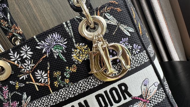 Dior original cotton medium lady bag M0565 black