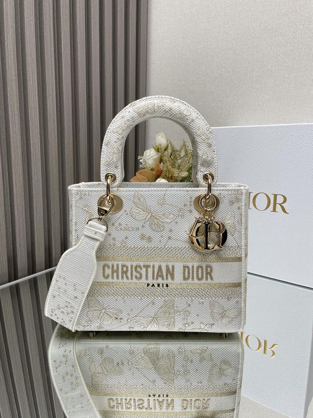 Dior original cotton medium lady bag M0565 white