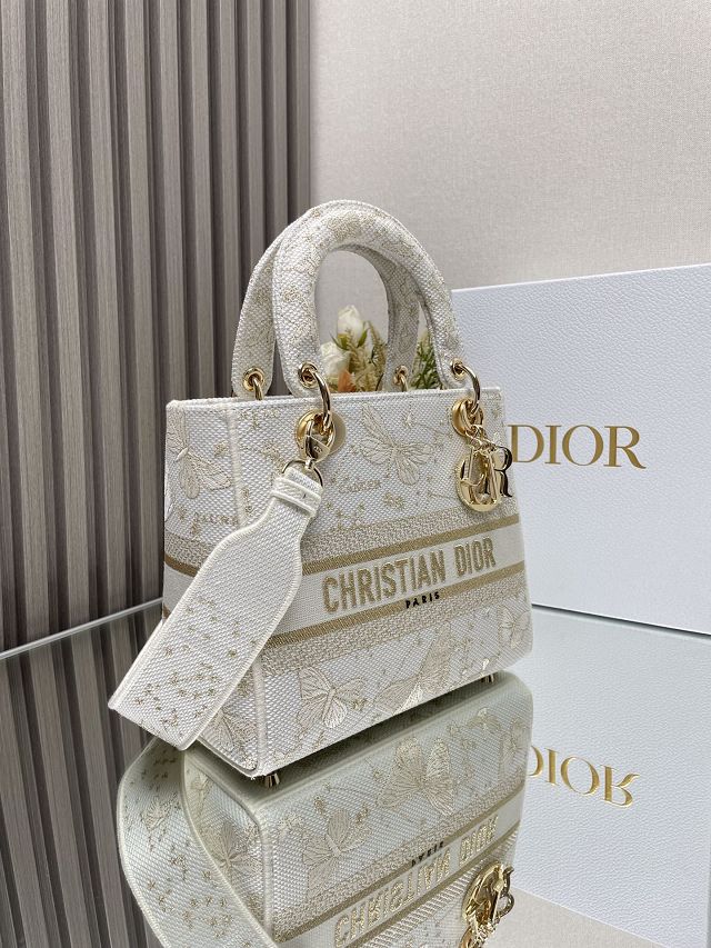 Dior original cotton medium lady bag M0565 white