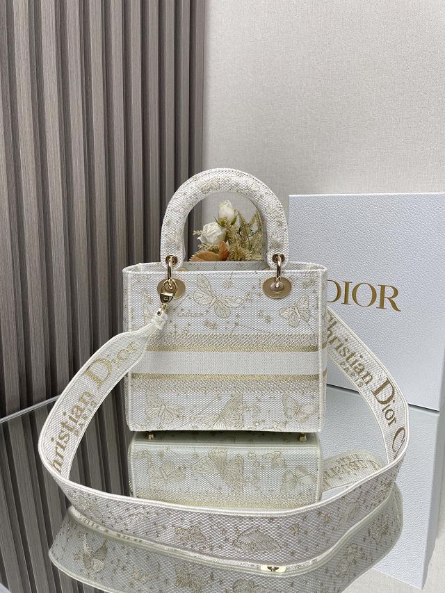 Dior original cotton medium lady bag M0565 white