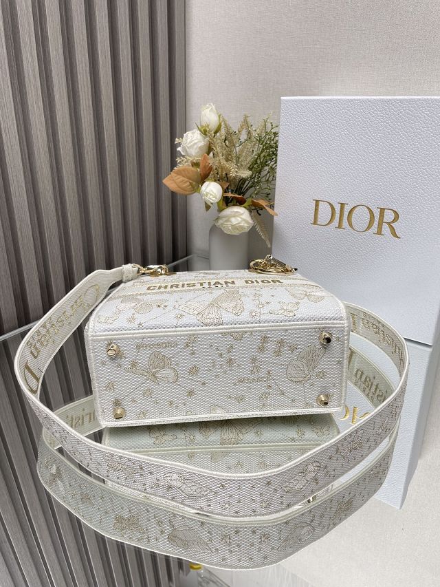 Dior original cotton medium lady bag M0565 white