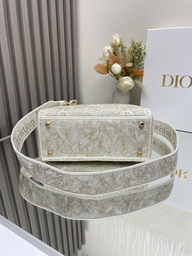 Dior original cotton medium lady bag M0565 white