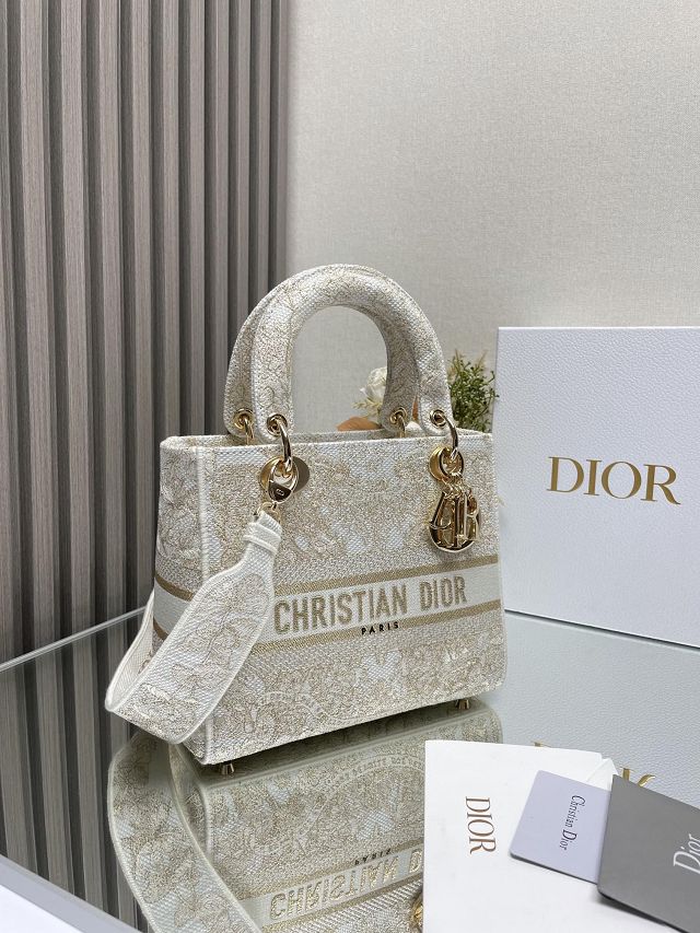 Dior original cotton medium lady bag M0565 white