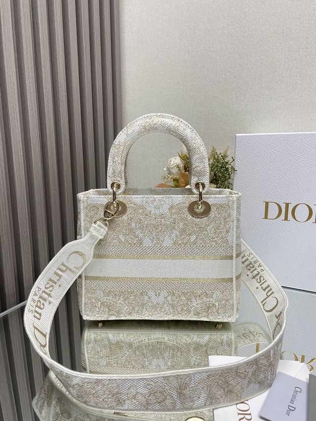 Dior original cotton medium lady bag M0565 white