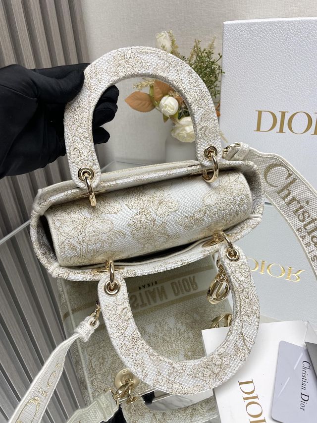 Dior original cotton medium lady bag M0565 white