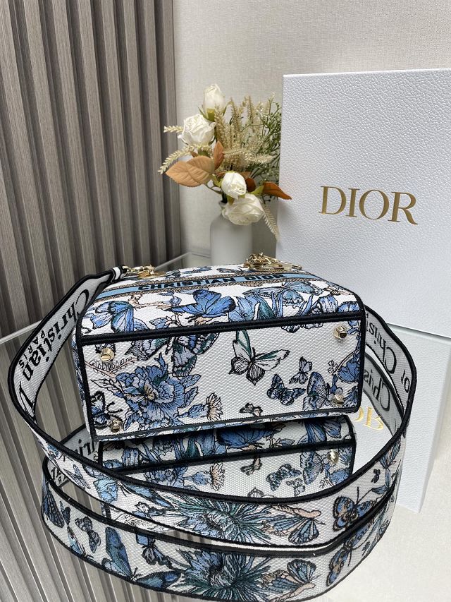 Dior original cotton medium lady bag M0565 white&blue