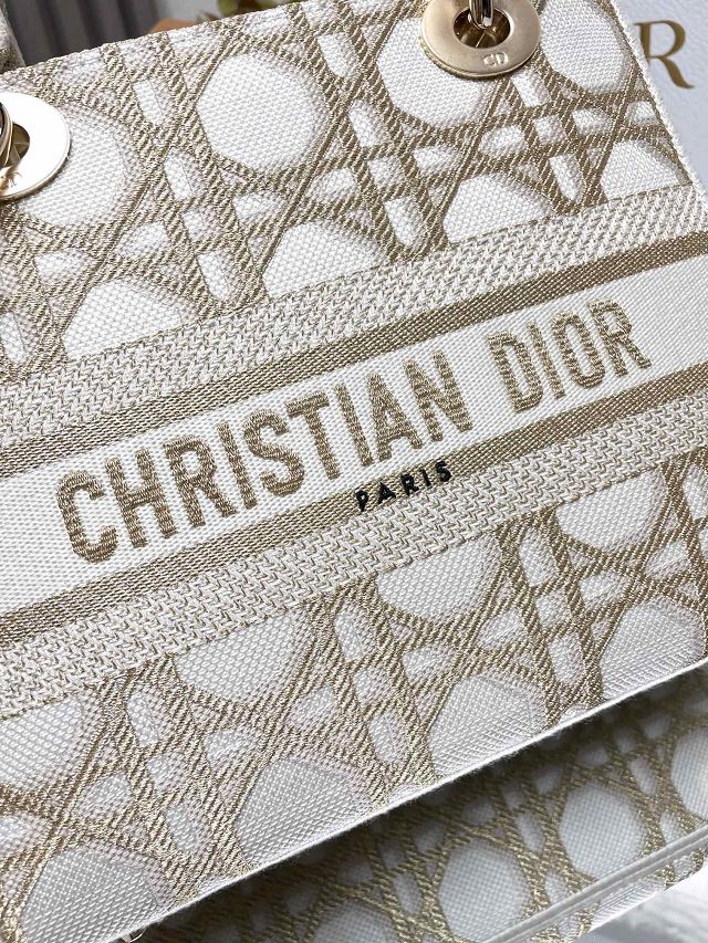 Dior original cotton medium lady bag M0565 white&gold