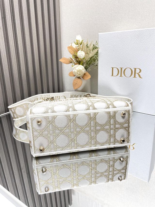 Dior original cotton medium lady bag M0565 white&gold