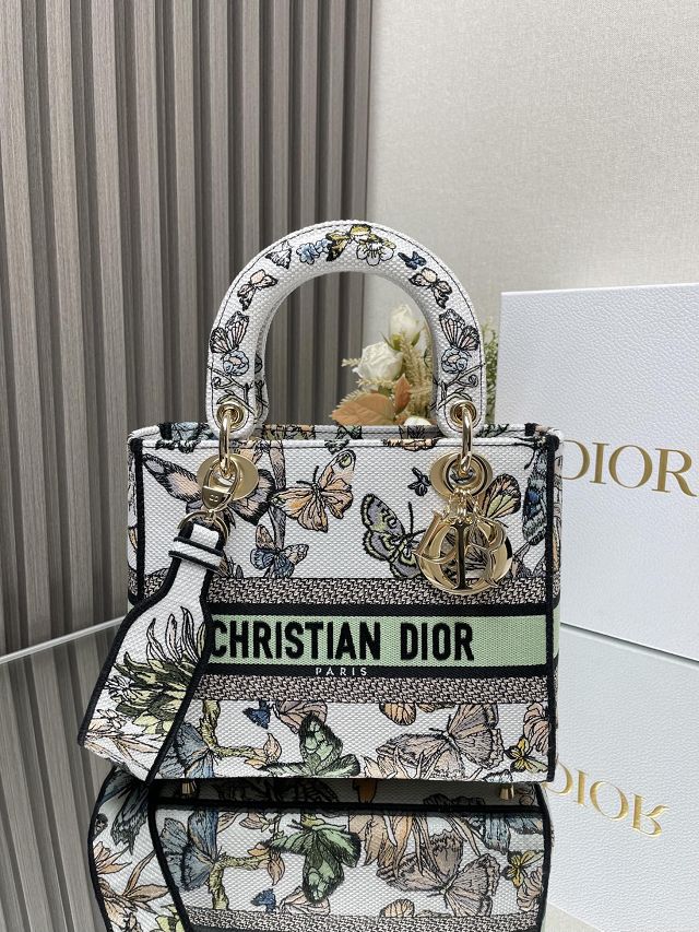 Dior original cotton medium lady bag M0565 white&green