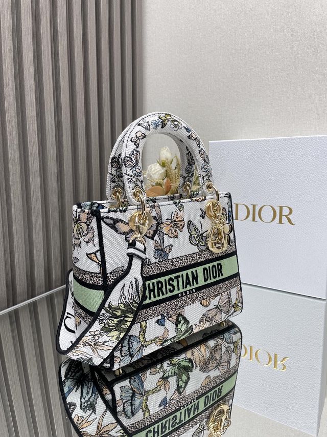 Dior original cotton medium lady bag M0565 white&green