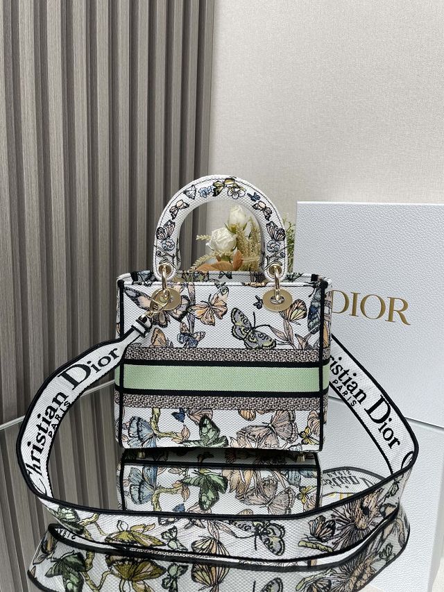 Dior original cotton medium lady bag M0565 white&green