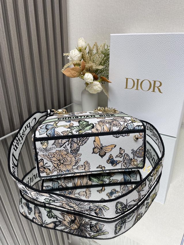 Dior original cotton medium lady bag M0565 white&green