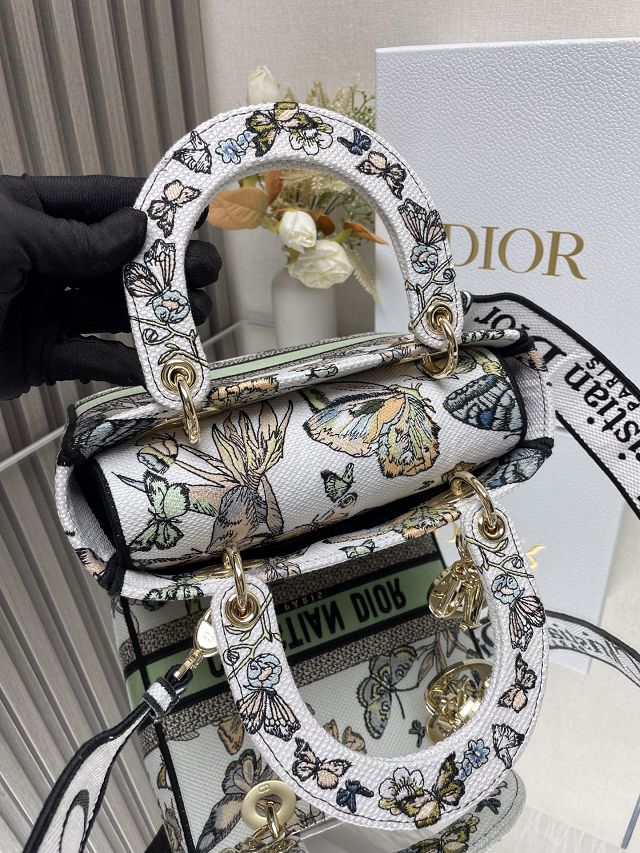 Dior original cotton medium lady bag M0565 white&green