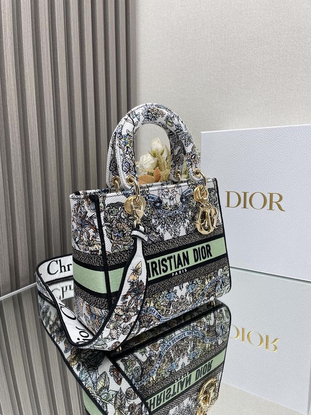 Dior original cotton medium lady bag M0565 white&green