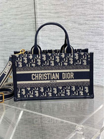 Dior original cotton&calfskin east-west book tote bag M1326 blue