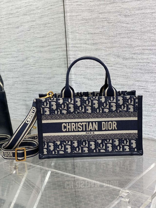 Dior original cotton&calfskin east-west book tote bag M1326 blue