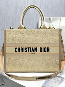 Dior original cotton&calfskin medium book tote bag M1324 beige