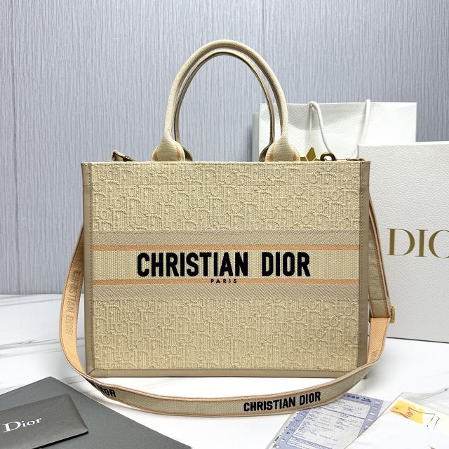 Dior original cotton&calfskin medium book tote bag M1324 beige