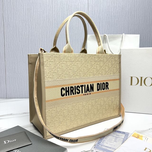 Dior original cotton&calfskin medium book tote bag M1324 beige