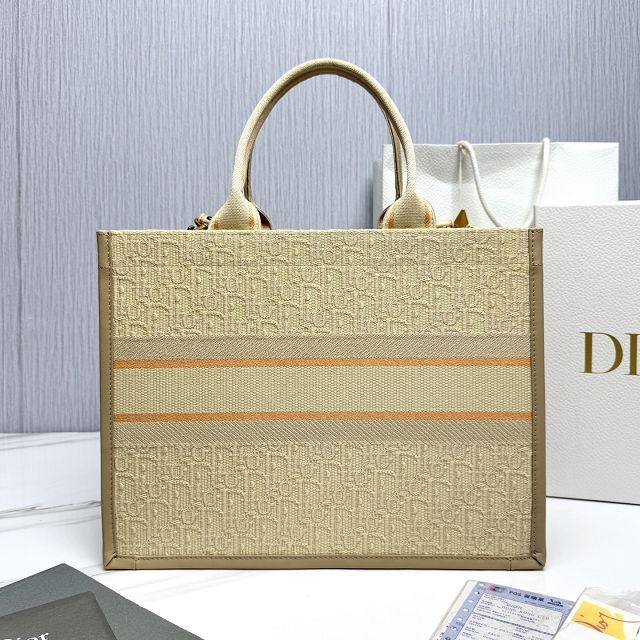 Dior original cotton&calfskin medium book tote bag M1324 beige